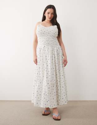 Esmée Curve - Robe de plage longue à fronces et taille basse - Bleu à petites fleurs-multicolore 52