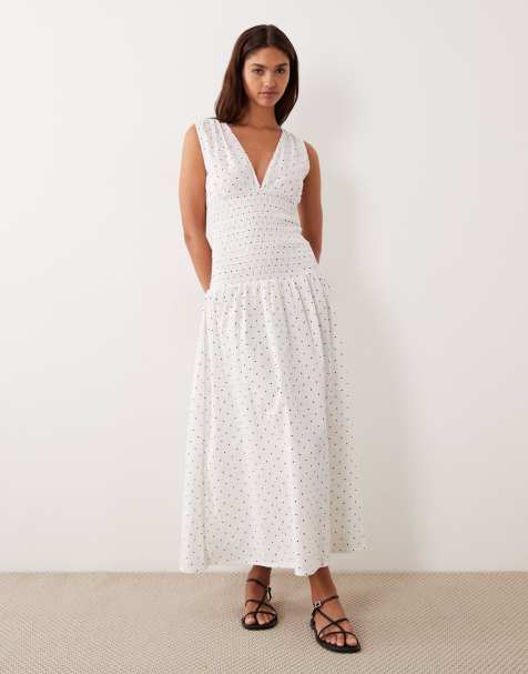 Esmée Curve - Robe de plage longue à fronces et taille mi-haute - Noir et blanc à pois - view 1