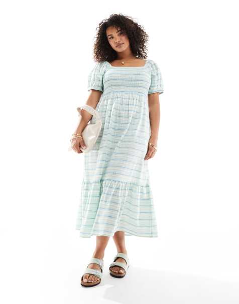 Esmée Curve - Robe longue à rayures et manches bouffantes - Vert - view 1