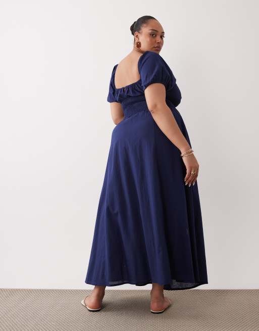 Esmée Curve - Robe longue de plage nouée sur le devant à manches bouffantes - Bleu marine, 3 de 4