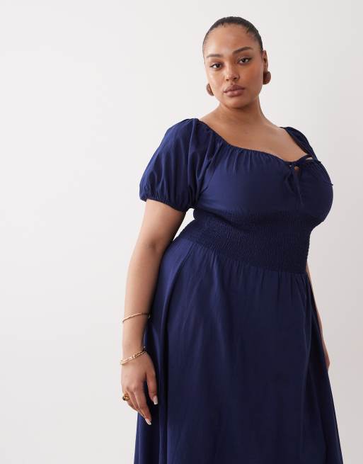 Esmée Curve - Robe longue de plage nouée sur le devant à manches bouffantes - Bleu marine, 4 de 4
