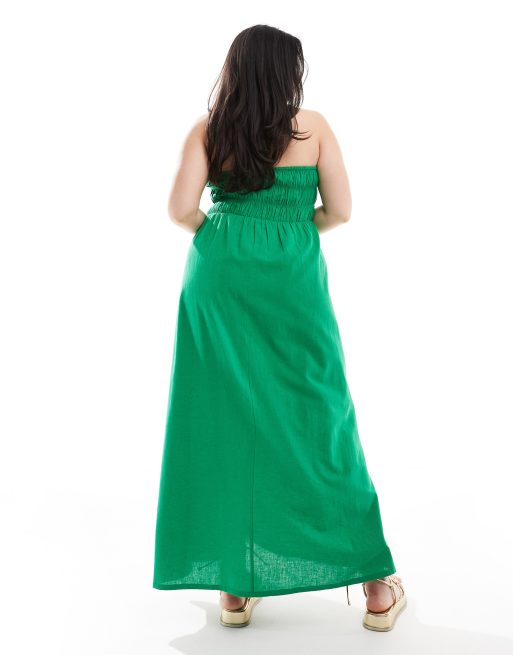 Esmee Curve ruched maxi beach dress in green ASOS