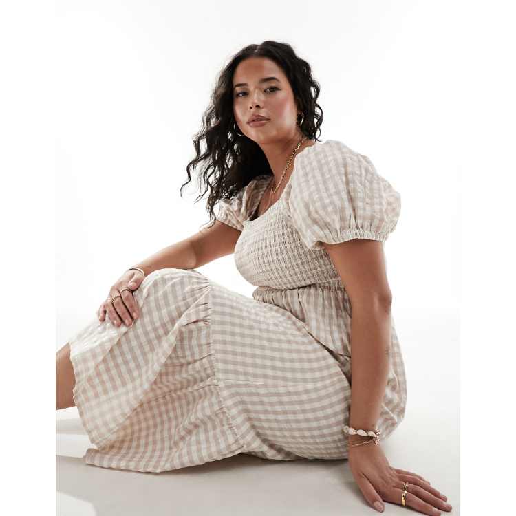 gingham beige dress Opal Gingham Maxi Dress in Brown main image 1