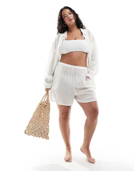 Esmee Curve Stripe Beach Short Co Ord In White Asos