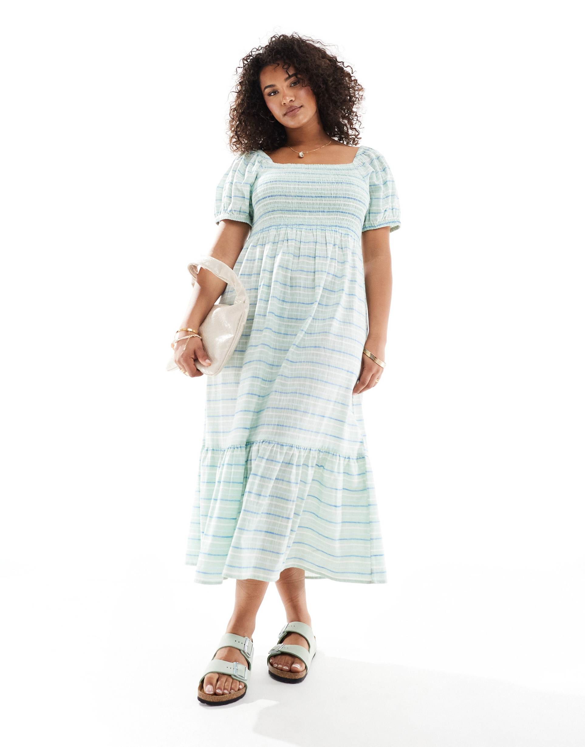 esmee curve stripe puff sleeve maxi dress in green