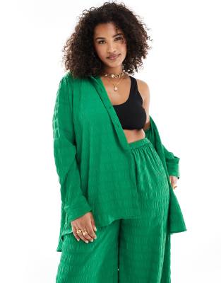 Esmee Curve Esmée Curve Textured Long Sleeve Beach Shirt In Green - Part Of A Set