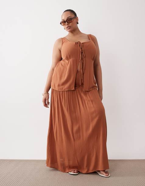 Esmee Curve tie front beach co-ord in rust - view 1