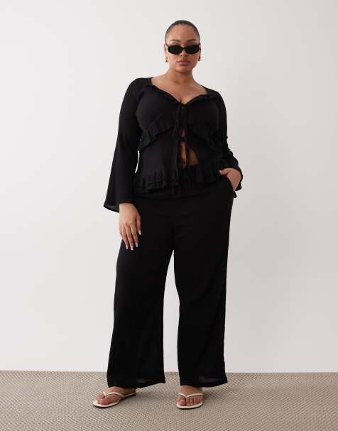 Esmee Curve tie front beach trouser in black