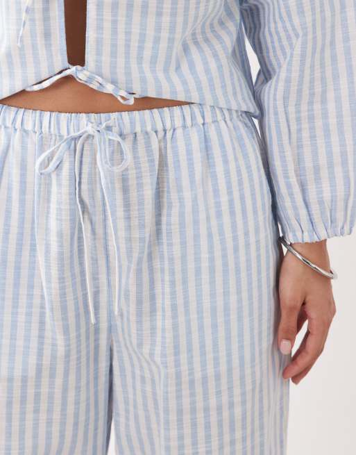 Esmée Curve tie front beach pants in blue & white stripe - part of a set, 3 of 5