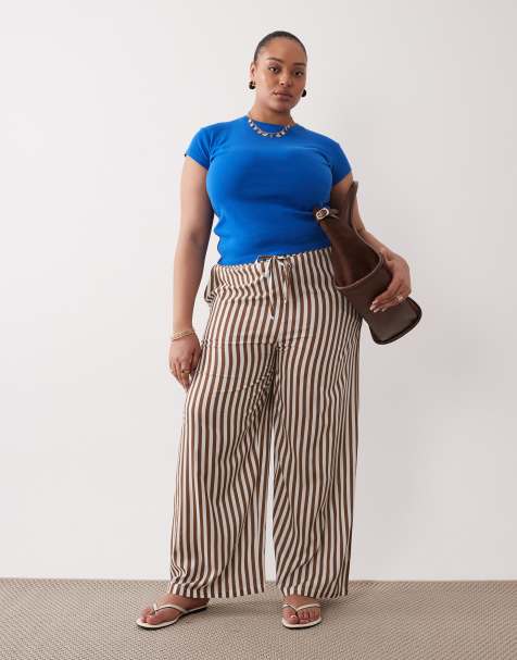 Esmee Curve tie front beach pants in brown & cream stripe - view 1