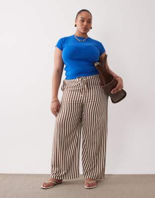 Esmée Curve tie front beach pants in brown & cream stripes