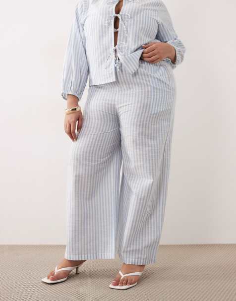 Esmee Curve tie front beach set in blue & white stripe - view 1