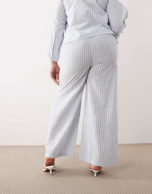 Esmee Curve tie front beach trouser co-ord in blue & white stripe, 4 of 5