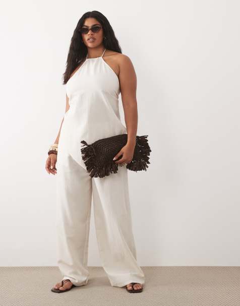 Esmee Curve tie front beach trouser in natural beige