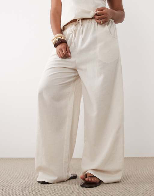 Esmee Curve tie front beach trouser in natural beige, 2 of 5