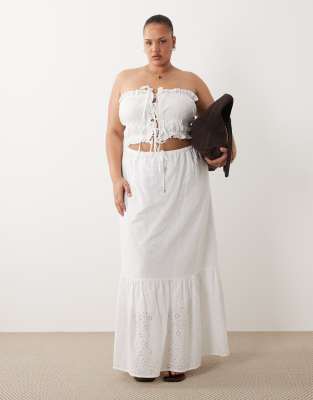 Esmee Curve tie front maxi broderie beach skirt in white