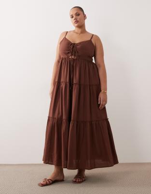 Esmee Curve tiered beach maxi dress in brown