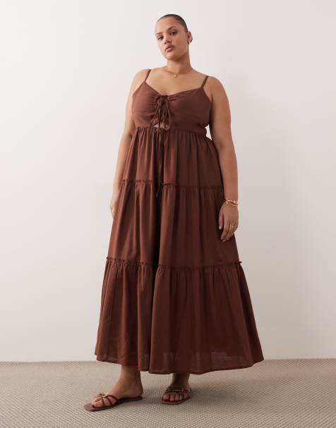 Esmee Curve tiered beach maxi dress in brown - view 1