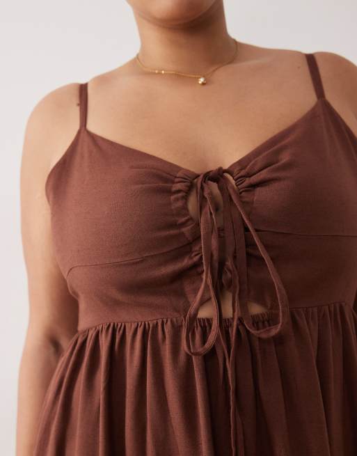 Esmee Curve tiered beach maxi dress in brown, 3 of 4
