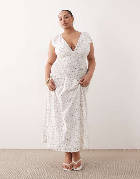 Esmée Curve - Vestito da mare lungo arricciato a vita medio alta bianco e nero a pois - view 1