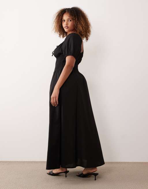 Esmée Curve - Vestito da mare lungo nero allacciato sul davanti con maniche a sbuffo, 3 di 4