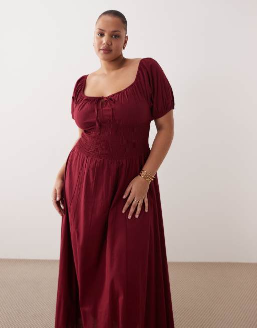 Esmée Curve - Vestito da mare lungo rosso ciliegia allacciato sul davanti con maniche a sbuffo, 4 di 4
