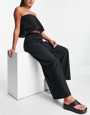Esmee Exclusive beach co-ord elasticated waist trousers in black