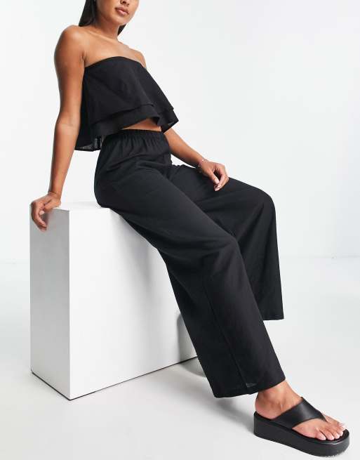 Esmee Exclusive beach co-ord elasticated waist trousers in black