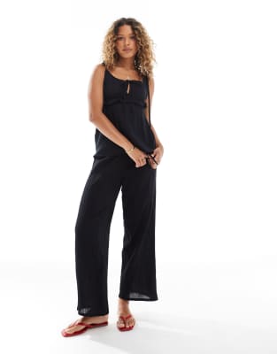 Esmee Exclusive beach co-ord with tie straps and bow detail in black - view 1