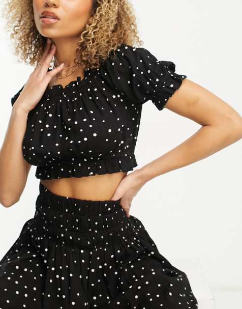 Esmee Exclusive beach crop top in black polka dot - part of a set - view 1