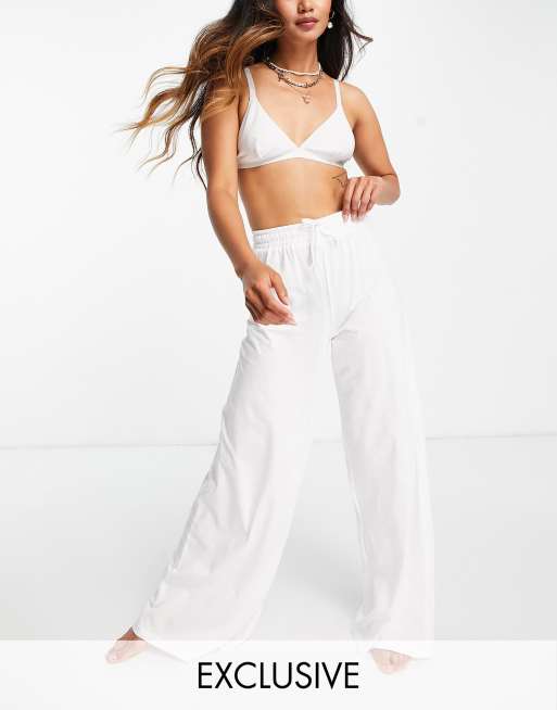 ASOS DESIGN wide leg beach pants in white