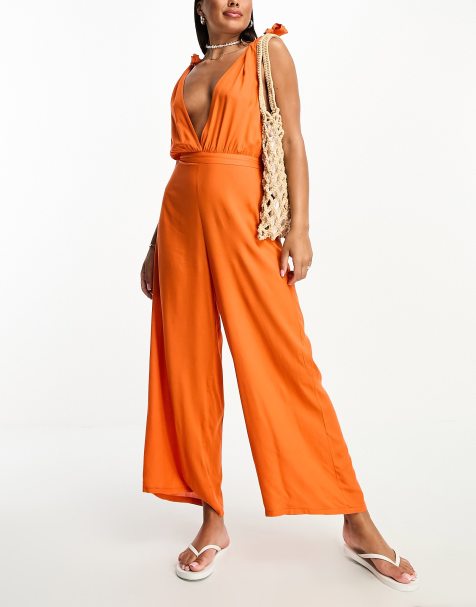 Esmee Exclusive beach jumpsuit in orange - view 1
