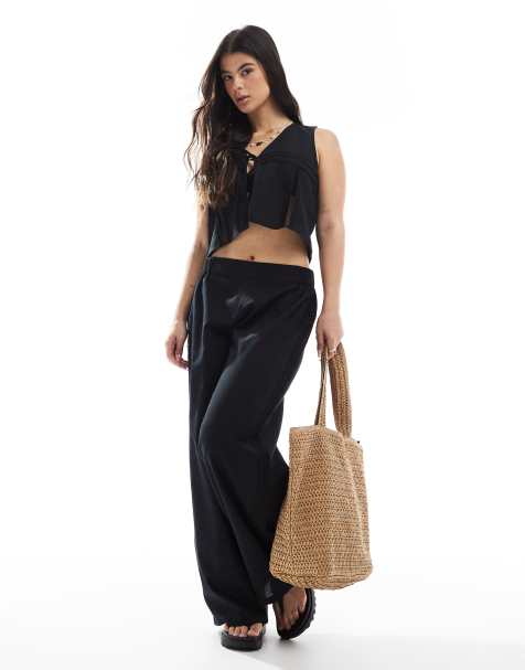 Esmee Exclusive beach lace panel waistcoat in black (part of a set) - view 1
