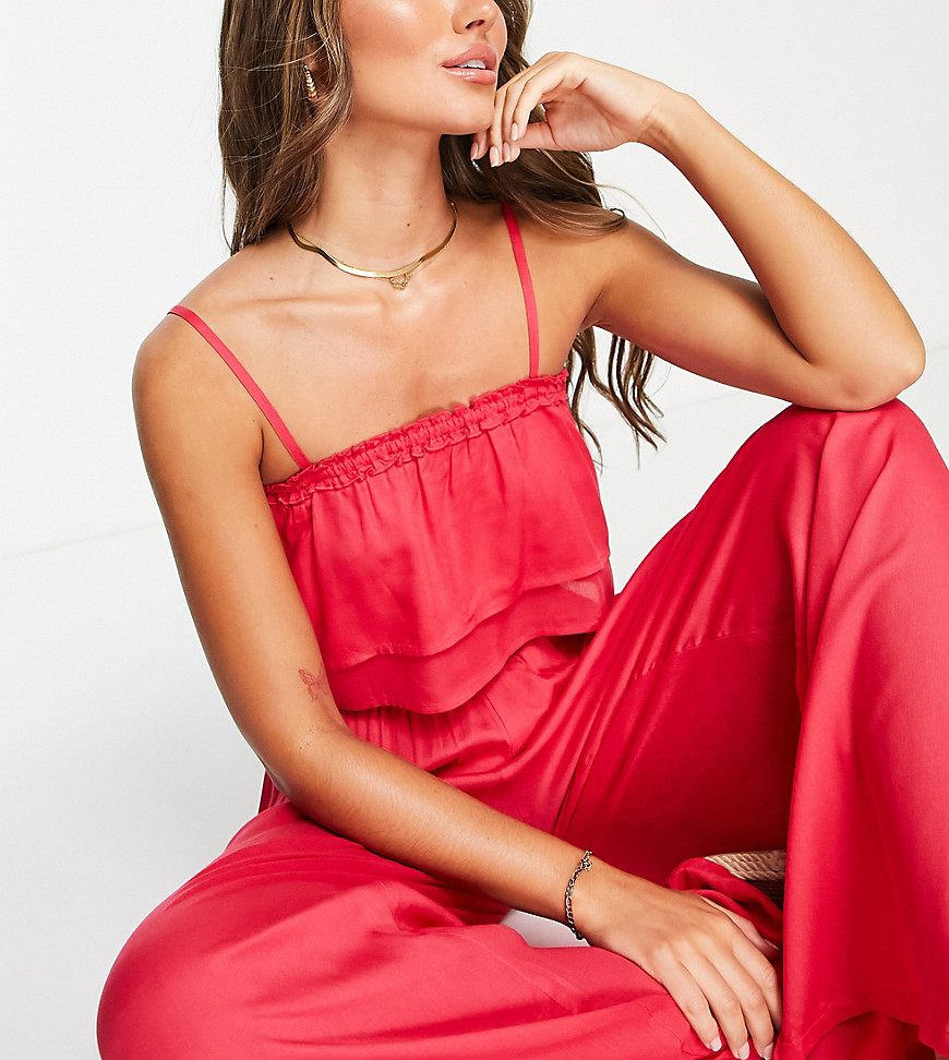 Esmée Esmee Exclusive beach layered frill strappy crop top in watermelon - part of a set