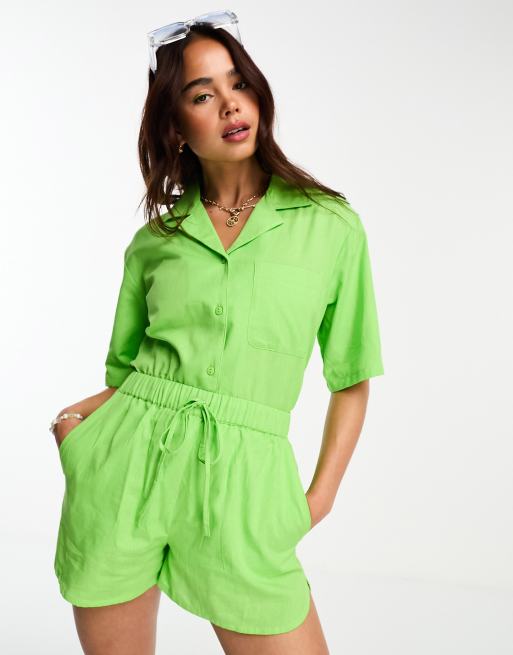 Esmee Exclusive beach linen short co-ord in green | ASOS