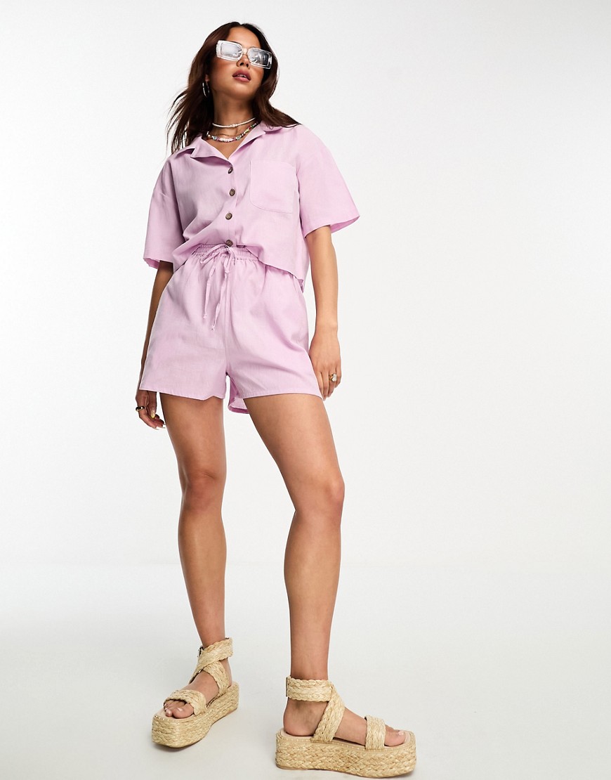 Esmee Exclusive beach linen short co-ord in lilac-Purple