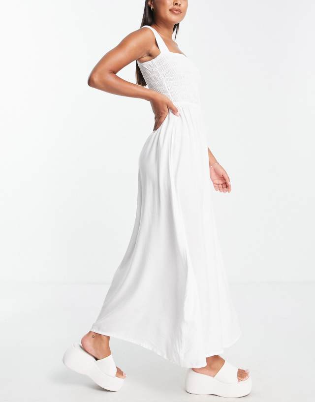 Esmee Exclusive beach maxi dress with large shirring in white