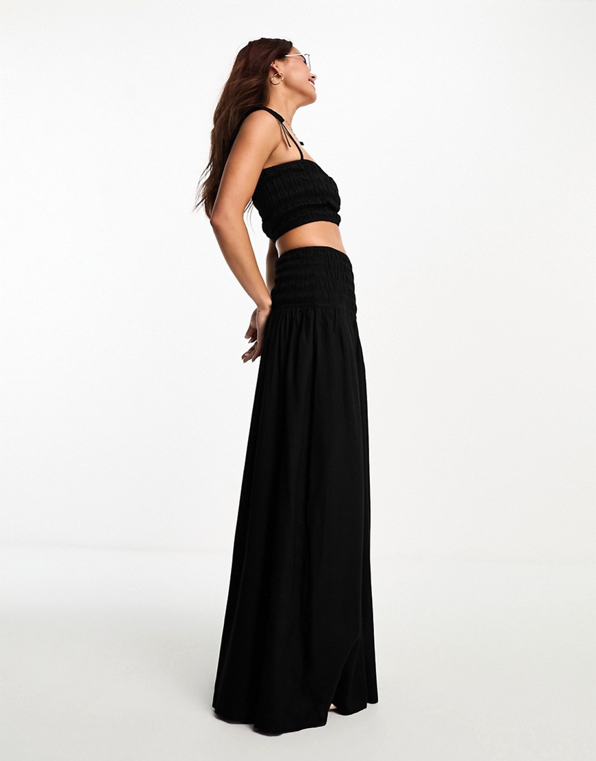 Esmee Exclusive beach maxi skirt co-ord with shirred waist in black-Purple
