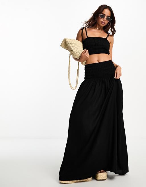 Esmee Exclusive beach maxi skirt co ord with shirred waist in black ASOS
