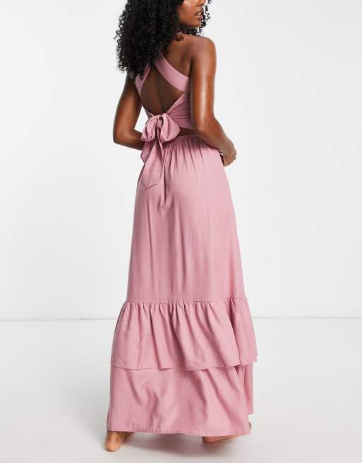 Esmee Exclusive beach maxi skirt with double frill hem in dusty rose - part  of a set | ASOS