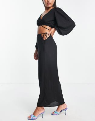 Esmee Exclusive beach maxi skirt with tie side cut out detail co-ord in black - ASOS Price Checker