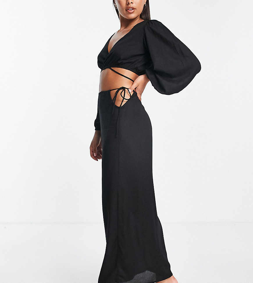 Esmée Esmee Exclusive beach maxi skirt with tie side cut out detail in black - part of a set