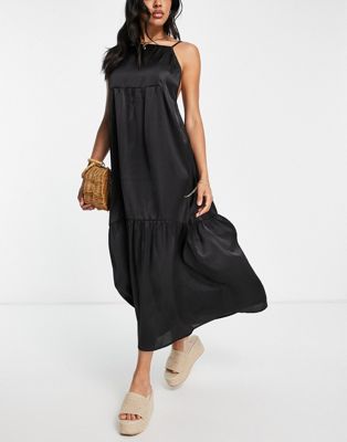 Esmée Esmee Exclusive Beach Maxi Tiered Dress With Low Back In Black
