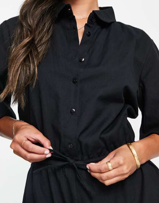 Esmee Exclusive beach playsuit with elasticated drawstring waist in black, 4 of 4