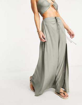 Esmee Exclusive beach ruched waistline maxi skirt co-ord in aloe - ASOS Price Checker