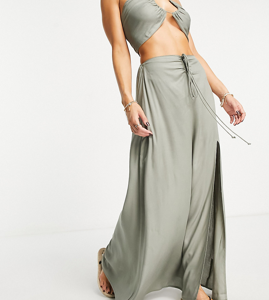 Esmee Exclusive beach ruched waistline maxi skirt in aloe - part of a set-Green