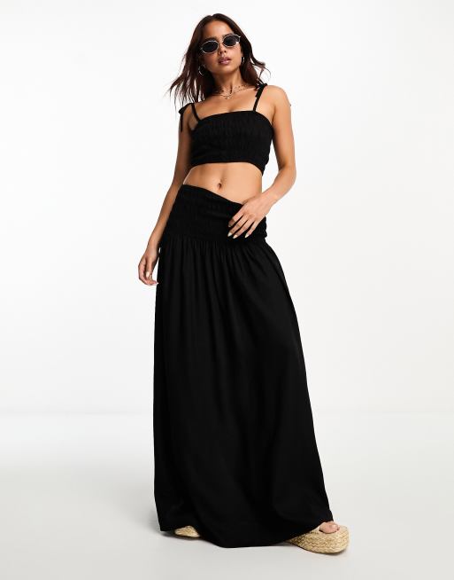 Esmee Exclusive beach shirred crop top in black (part of a set)