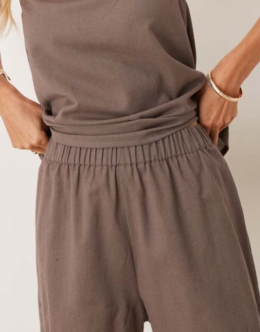 Esmee Exclusive beach shorts co-ord in brown, 3 of 5