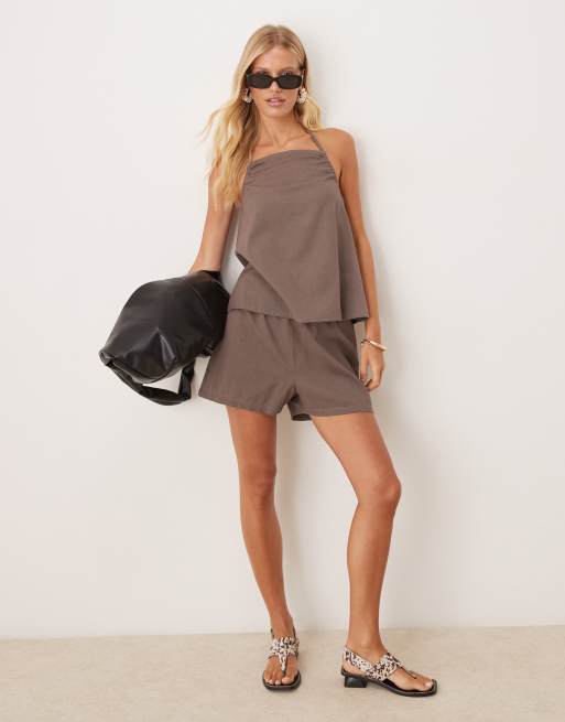 Esmee Exclusive beach shorts co-ord in brown, 4 of 5