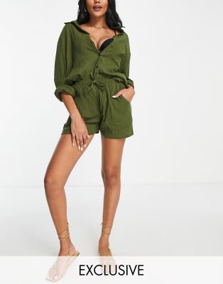 Esmee Exclusive co-ord beach shorts in khaki - ASOS Price Checker